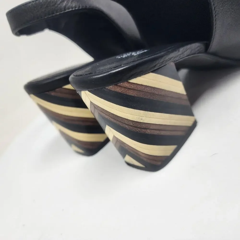 Eileen Fisher Bobbie Slingback Sandal Women 9.5 Italian Black Leather Wood Heel